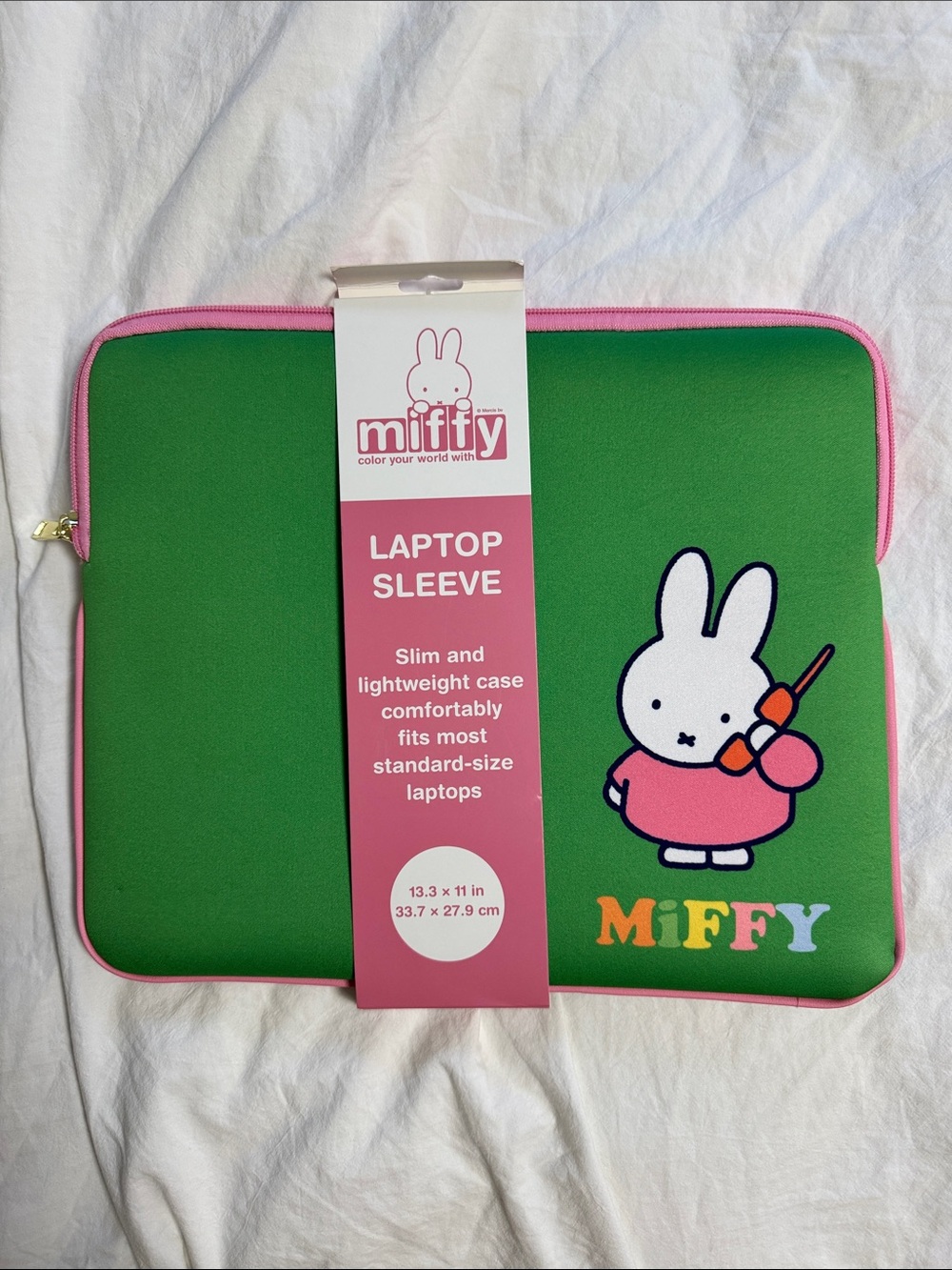 miffy Green and Pink Laptop Sleeve -13.3”x 11” (Brand New)